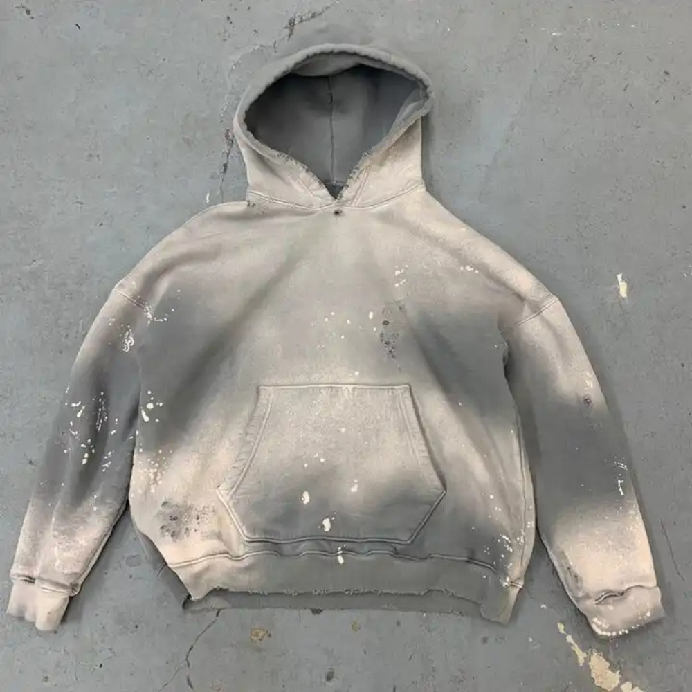 Faded No String Pocket Pullover Sweatshirt Custom Heavyweight Stone Acid Washed Custom Distressed Hoodie Men 2024
