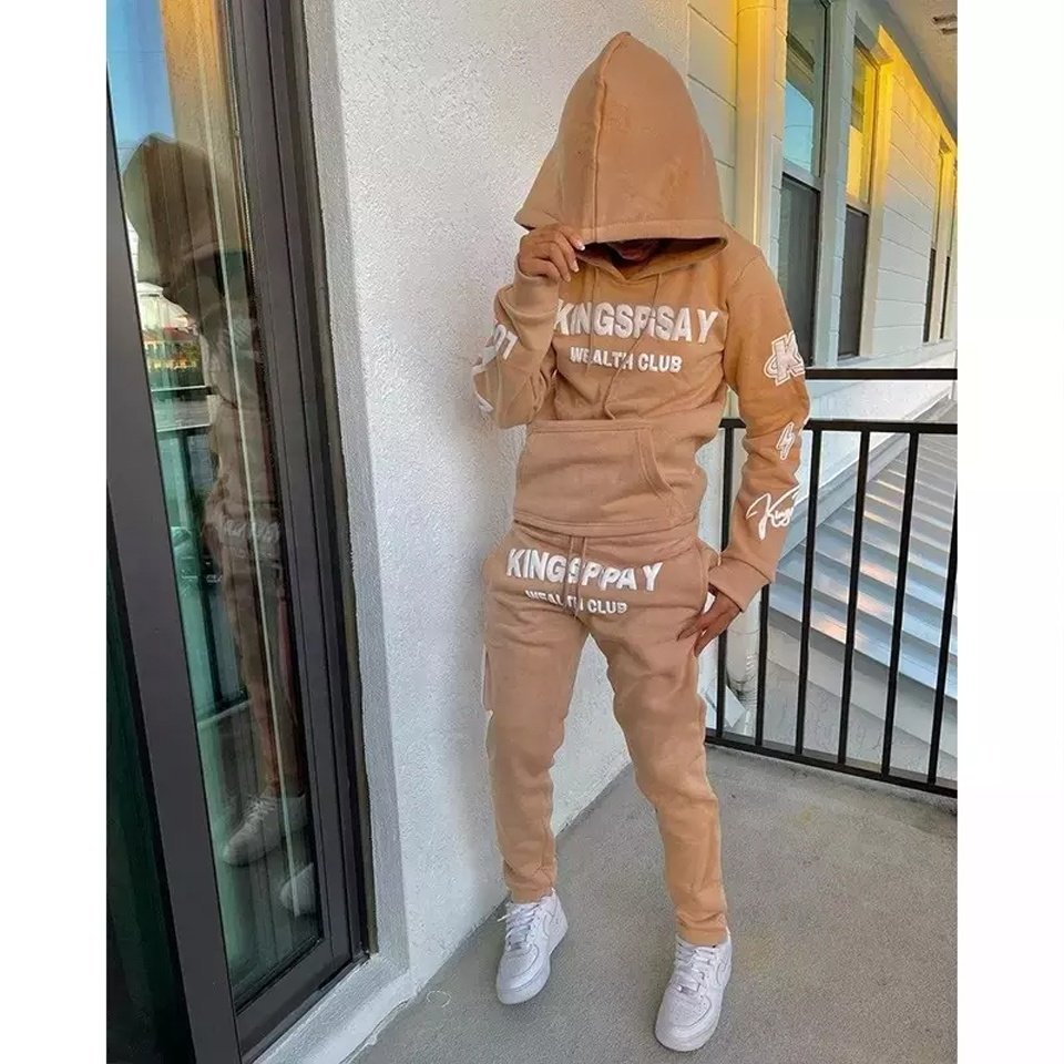 Men's Plain Cotton Hoody Sweat Suits Wholesale Contrast Colors Sport Black Jogging Suit Tracksuits With Customized Design
