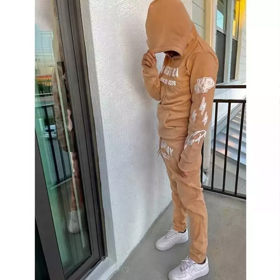 Men's Plain Cotton Hoody Sweat Suits Wholesale Contrast Colors Sport Black Jogging Suit Tracksuits With Customized Design