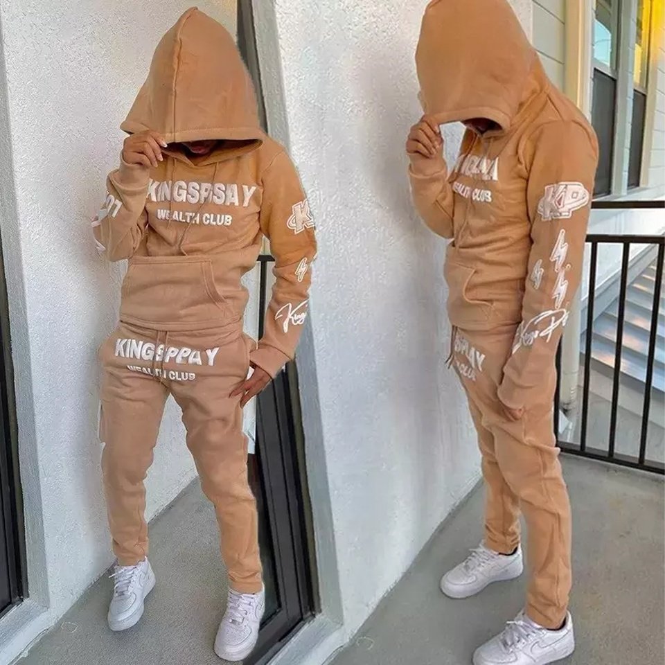Men's Plain Cotton Hoody Sweat Suits Wholesale Contrast Colors Sport Black Jogging Suit Tracksuits With Customized Design