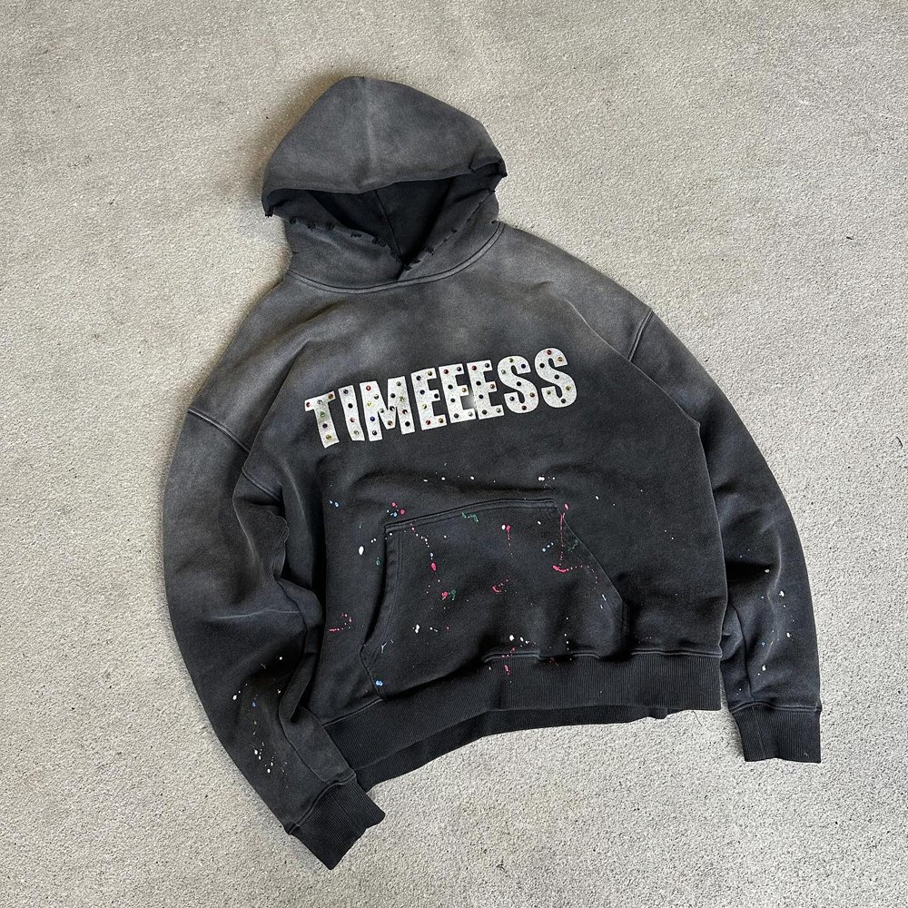 Custom Logo Rhinestone Washed Hoodie Manufacturer Men Printing Casual Sweatshirts For Men