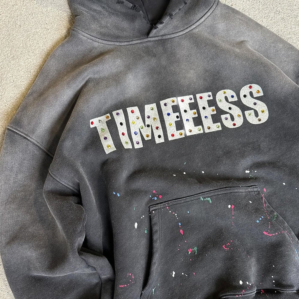 Custom Logo Rhinestone Washed Hoodie Manufacturer Men Printing Casual Sweatshirts For Men