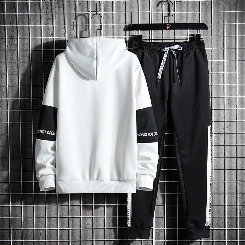 Knitted suit Men's spring autumn new clothes hoodie pants two-piece nine-point pants tracksuit