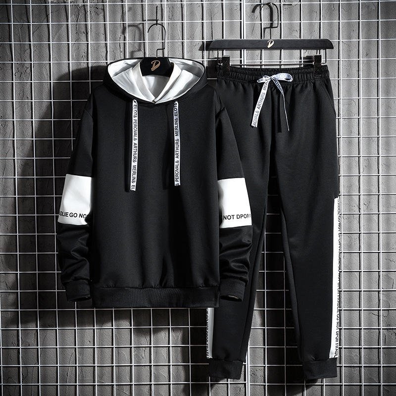 Knitted suit Men's spring autumn new clothes hoodie pants two-piece nine-point pants tracksuit