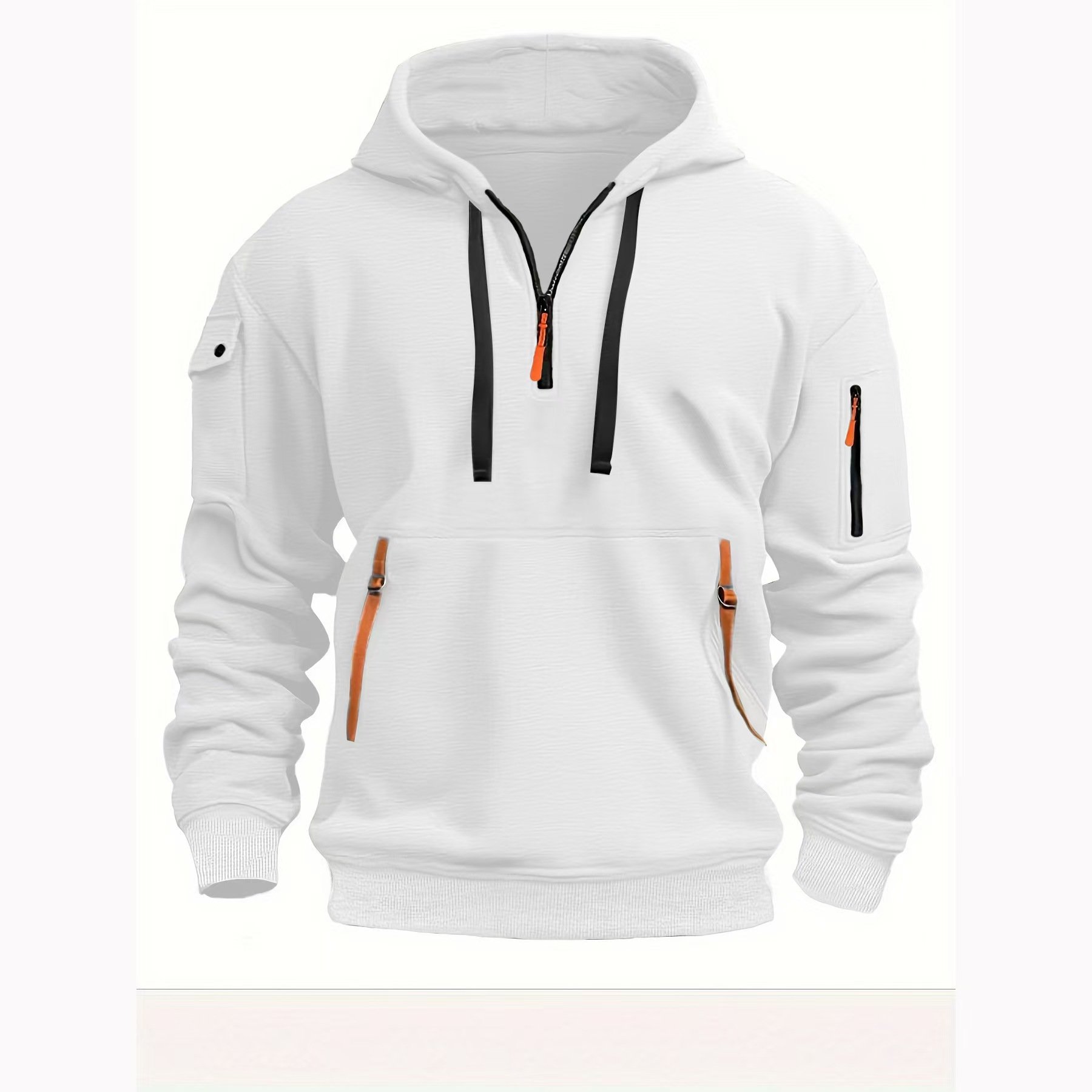 Men's Retro Oversized Quarter Zip Hoodie High Quality Work Sweatshirt with Multi-Pocket Casual Outerwear 3D Print Puff Technique