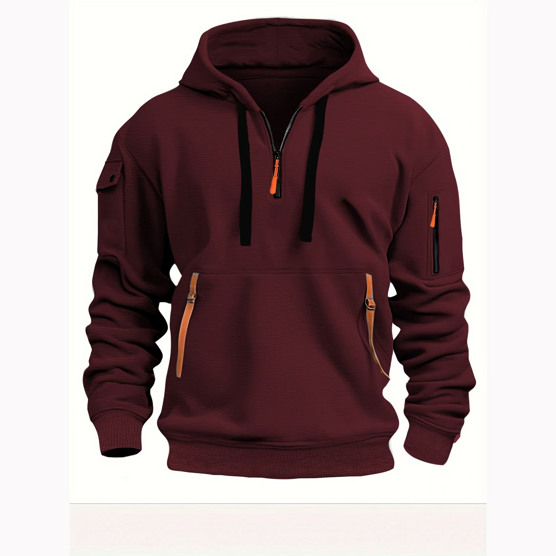 Men's Retro Oversized Quarter Zip Hoodie High Quality Work Sweatshirt with Multi-Pocket Casual Outerwear 3D Print Puff Technique
