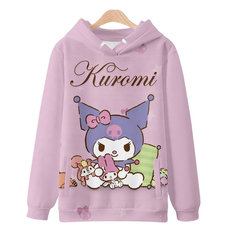 2024 New KYT Kuromi Hoodie Kawaii Hooded Sweater with Printed Design Cute Anime Style Jacket