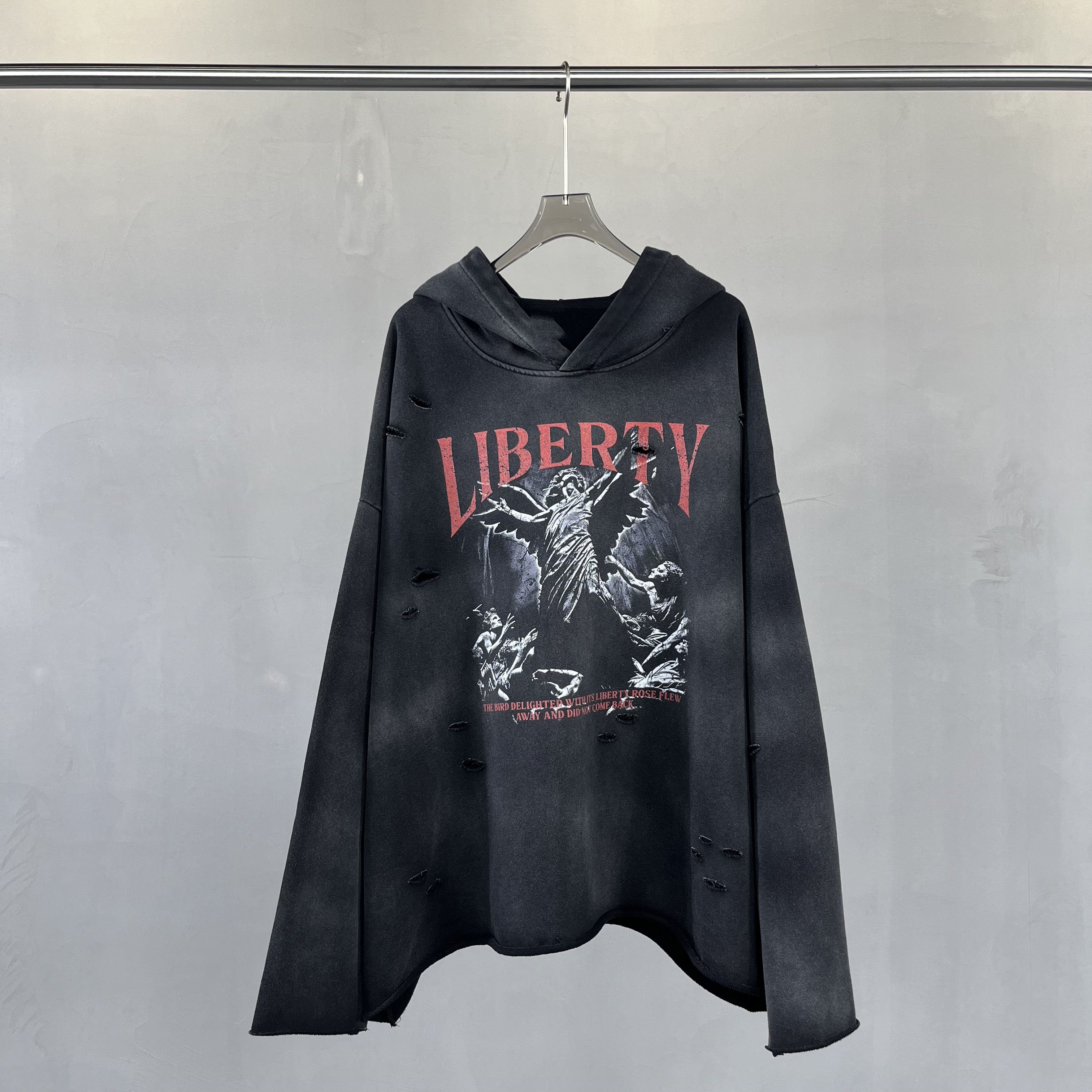 Men's 100 cotton crop hoodie custom logo vintage rock shirt hooded sweatshirt oversize raw hem heavyweight washed hoodies H-138
