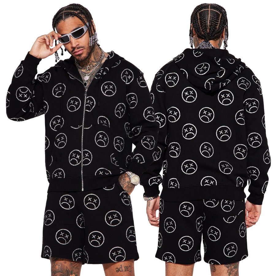 Men's Thick Material Full Zip Up Hoodie And Sweat Shorts Unisex Sweatsuit Sets Cotton Tracksuit For Men Hoodies Set