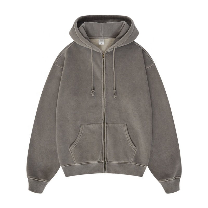 High quality 100% cotton acid washed hoodie mens zip up hoodie Washing old sweater stone washed vintage hoodie