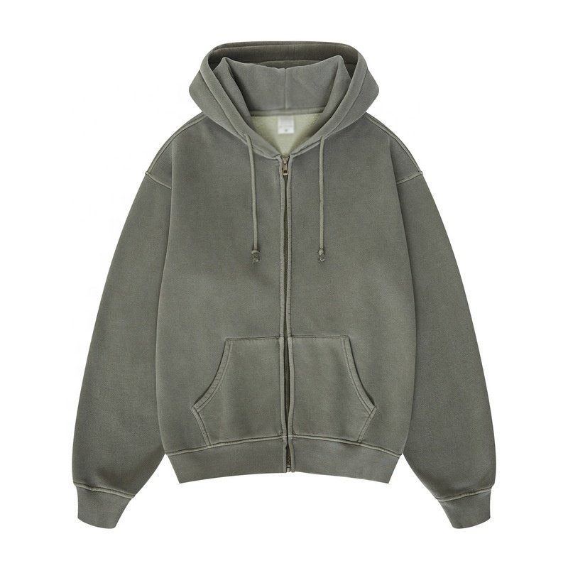 High quality 100% cotton acid washed hoodie mens zip up hoodie Washing old sweater stone washed vintage hoodie