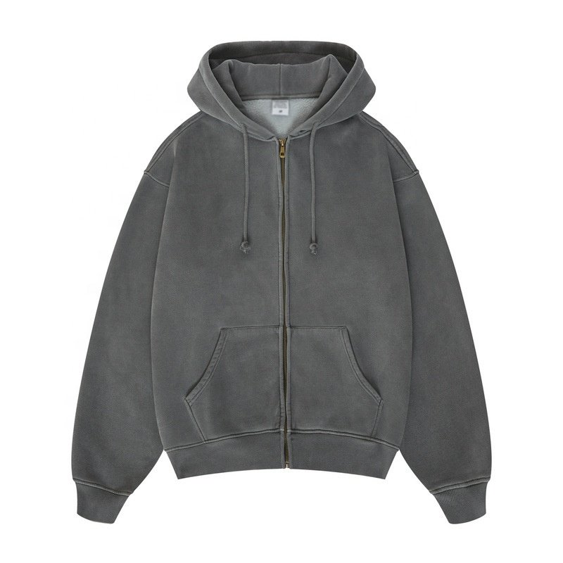 High quality 100% cotton acid washed hoodie mens zip up hoodie Washing old sweater stone washed vintage hoodie