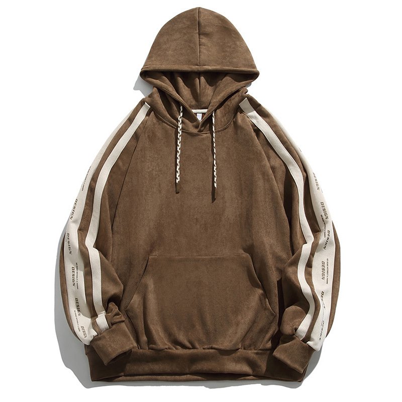 Custom Logo 100% Cotton Vintage Suede Heavy Weight Thick High Quality Plain Pullover Oversized Men's Striped Hoodies