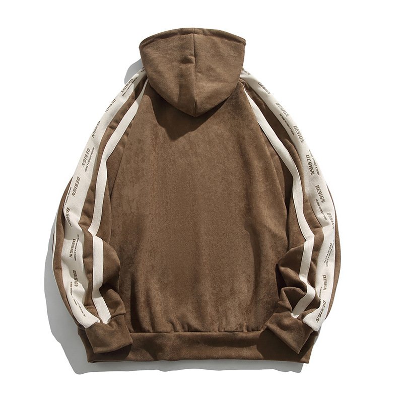 Custom Logo 100% Cotton Vintage Suede Heavy Weight Thick High Quality Plain Pullover Oversized Men's Striped Hoodies