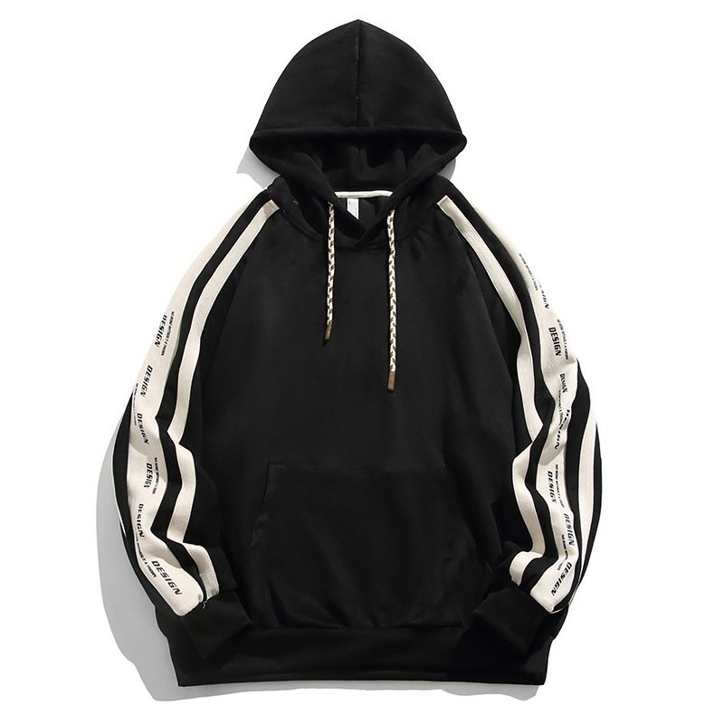 Custom Logo 100% Cotton Vintage Suede Heavy Weight Thick High Quality Plain Pullover Oversized Men's Striped Hoodies