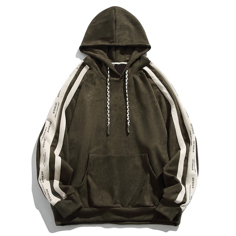 Custom Logo 100% Cotton Vintage Suede Heavy Weight Thick High Quality Plain Pullover Oversized Men's Striped Hoodies