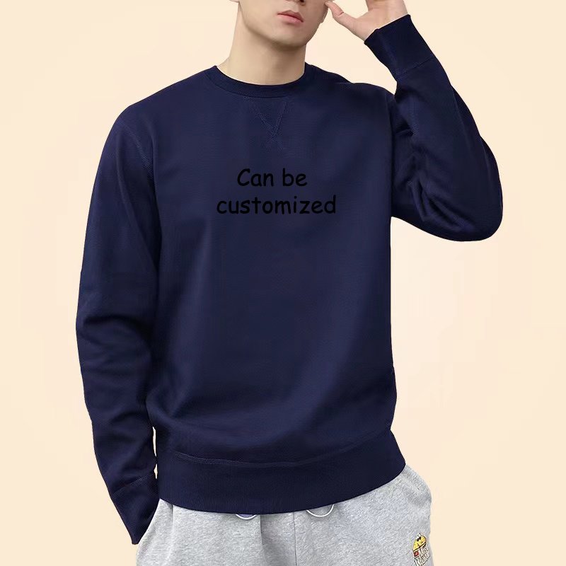 Custom Logo Design 100% Organic Cotton Mens Sweatshirts Casual VIntage Loose Round Neck Men's Hoodies Sweatshirts