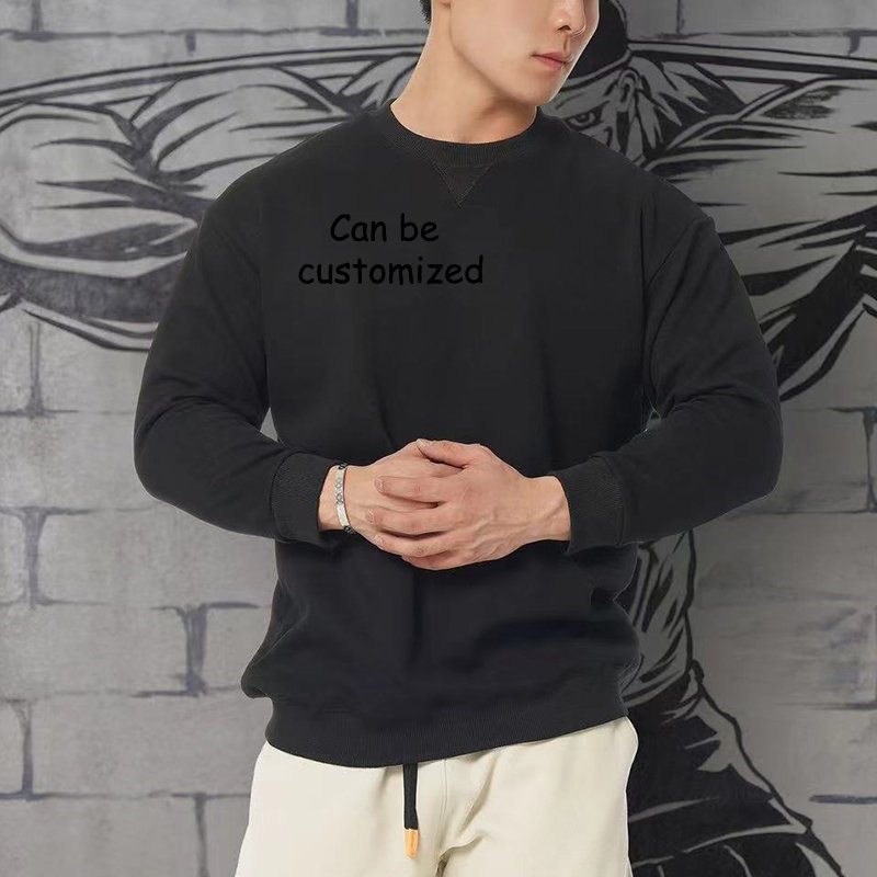 Custom Logo Design 100% Organic Cotton Mens Sweatshirts Casual VIntage Loose Round Neck Men's Hoodies Sweatshirts