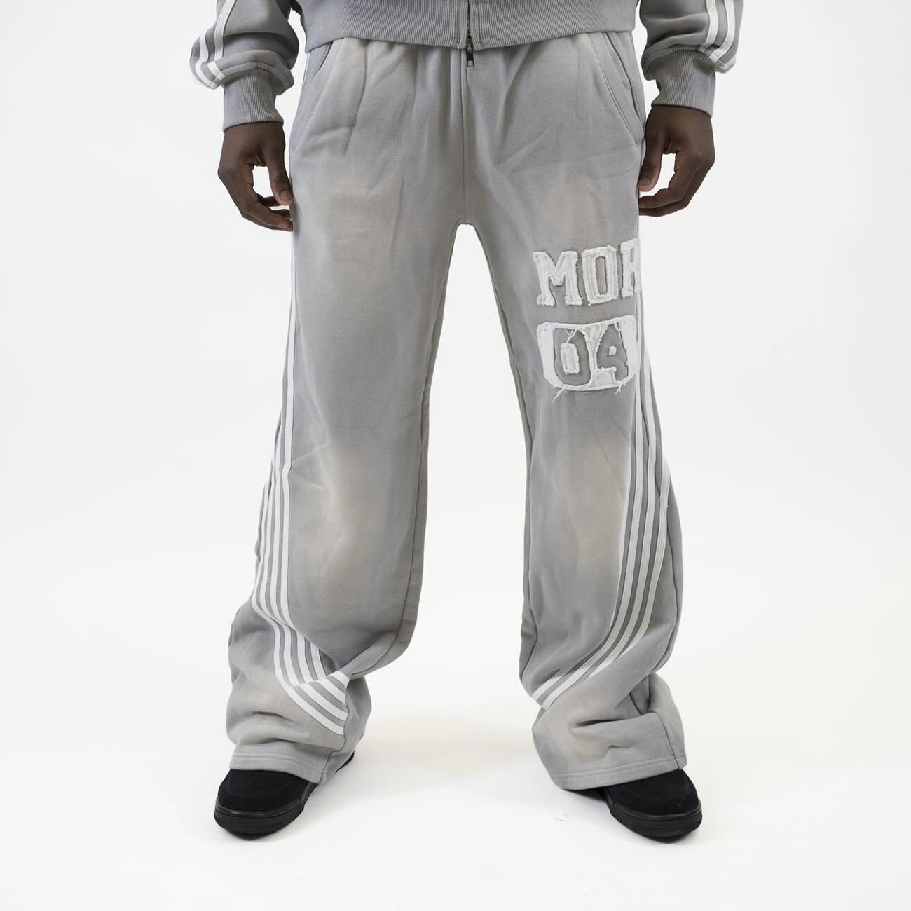 Custom streetwear vintage acid washed stripe hoodie and flare sweatpants set sweat suit sun faded men's track pants set