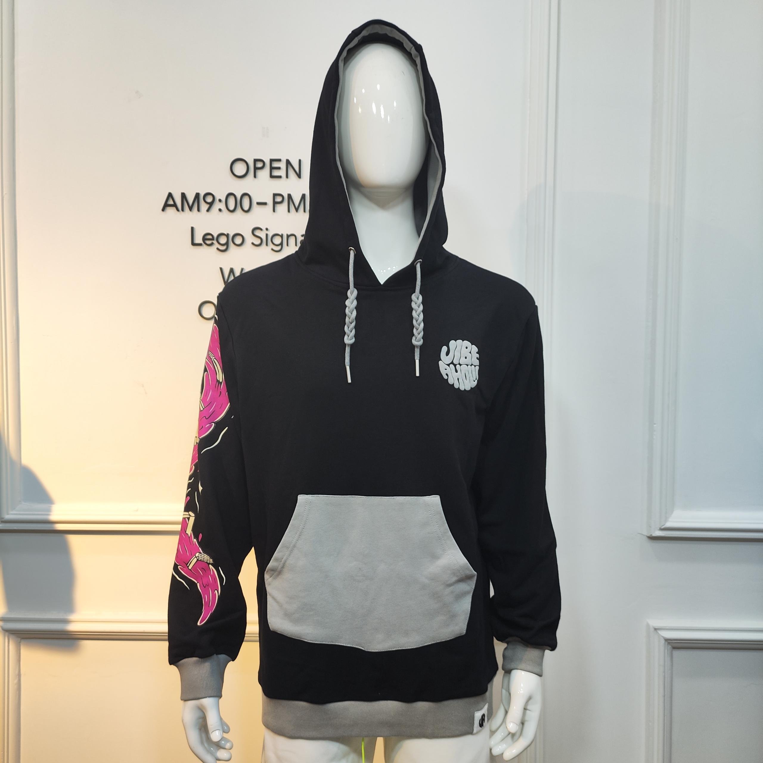 Custom Black Puff Printing Hoodie Logo Mens Clothing Manufacturers Unisex Cotton Streetwear Hip Hop 360 gsm Heavyweight Hoddies