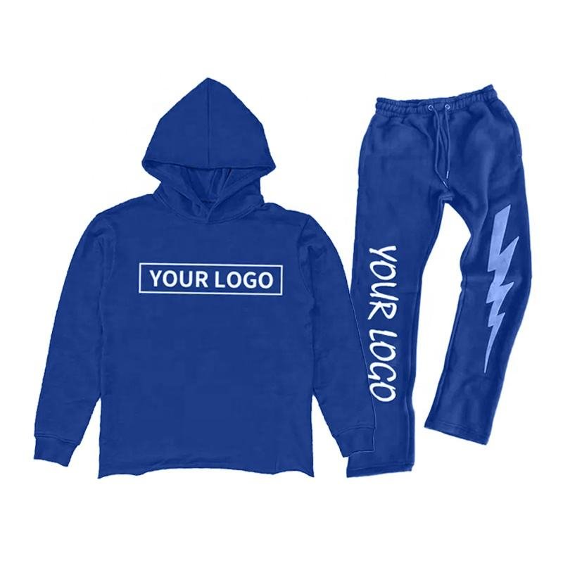 Wholesale Fleece Sports Joggers Suits Custom Logo Men'S Sets Solid Color 3D Puff Print Tracksuits For Men 2 Piece Set