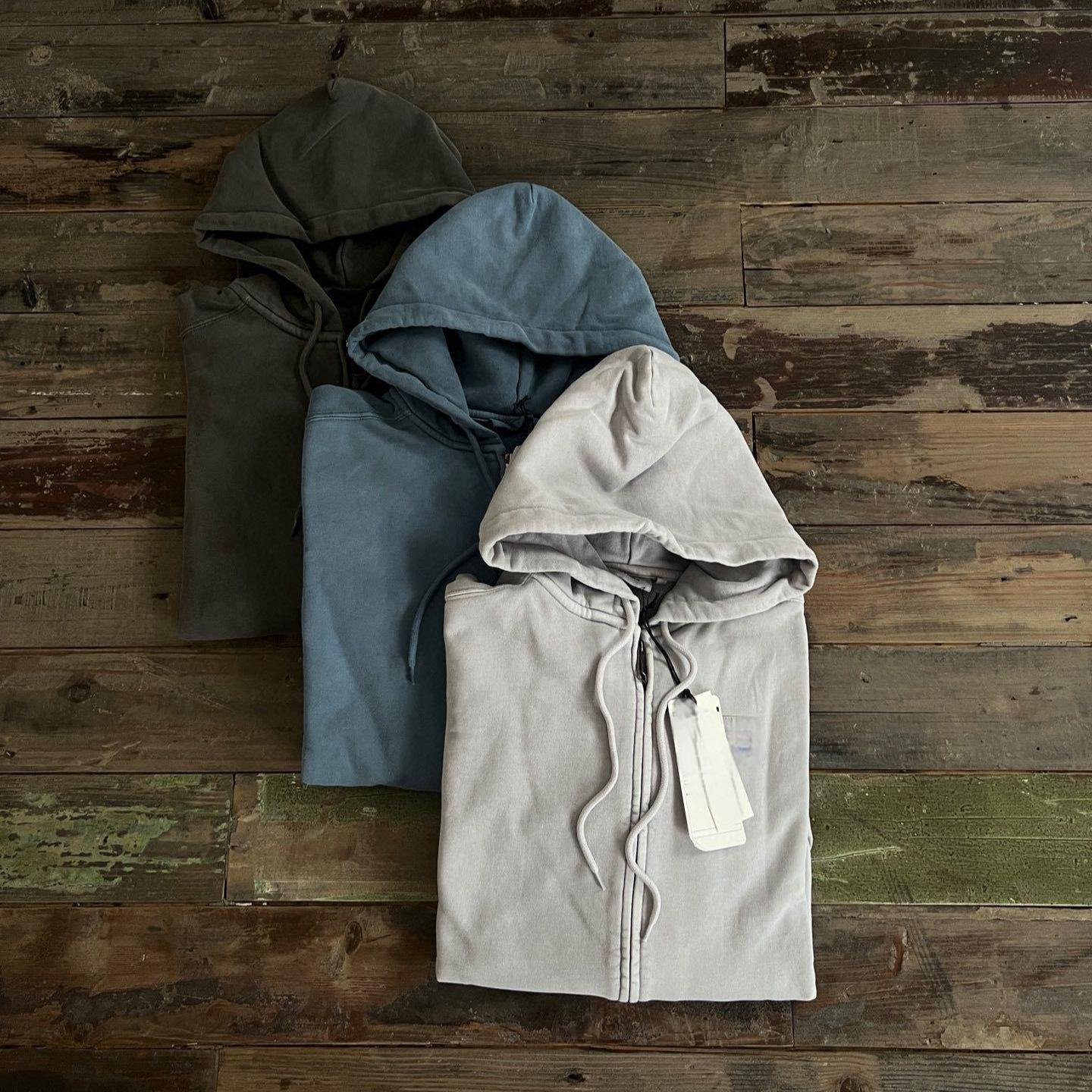 Fashion Custom Logo Men's Oversized Hoodies 100% Cotton Hooded Sweatshirts Solid Color Streetwear Acid Wash Zip Up Hoodies