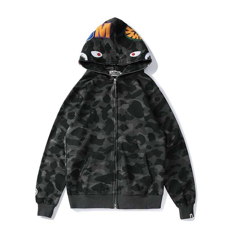 High Quality Shark Camo Hoodie Fashion Casual Teenage Adult Sweater Full Zipper Unisex men's Jacket