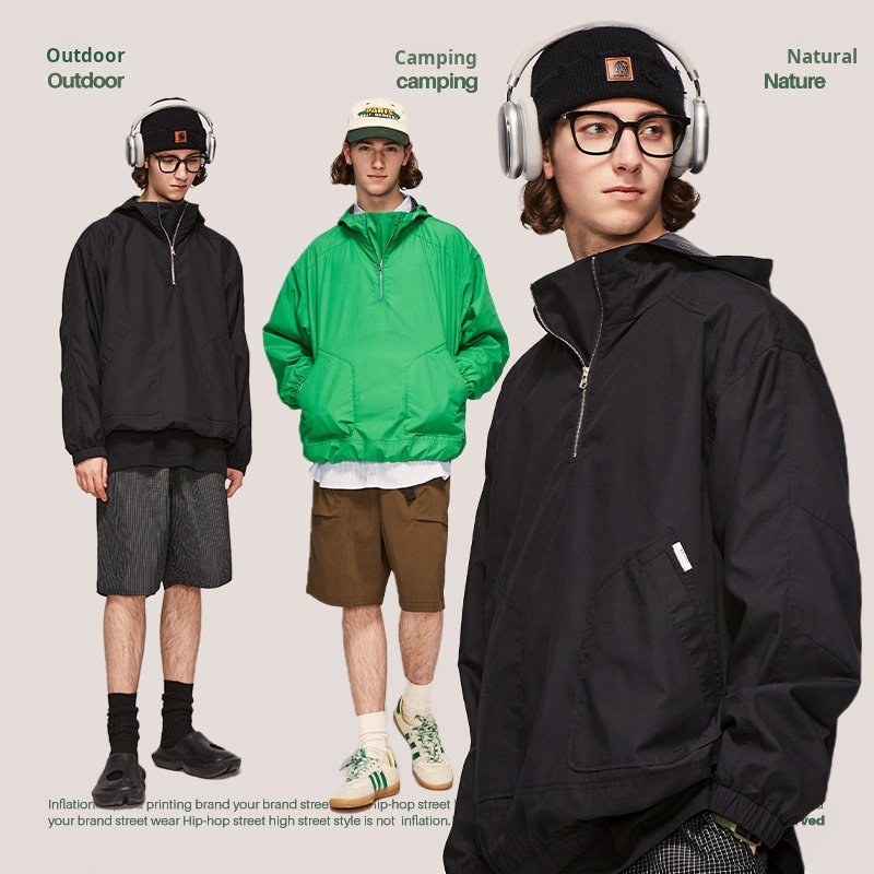 Half zip collar Hooded Turtleneck zip neck Jacket Autumn New Outdoor Lightweight Pullover men's hoodies