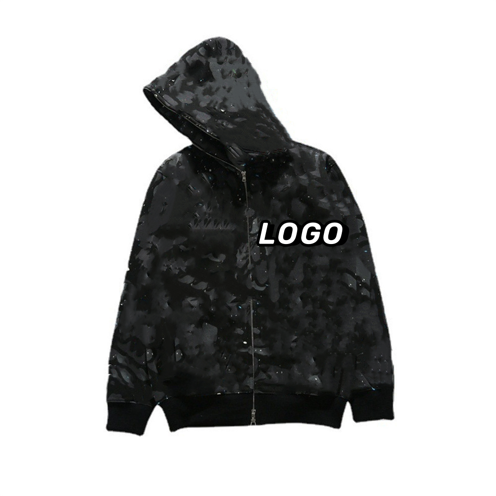 Customized high-quality pure cotton embroidered color contrast letter three-dimensional embroidery pure cotton men's hoodie