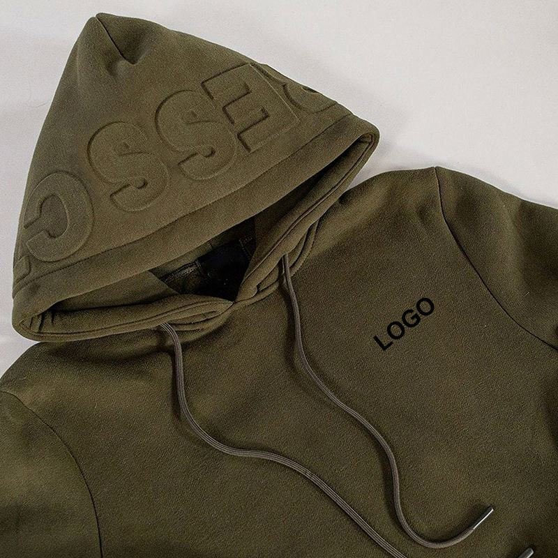 Wholesale custom embossed logo thick fleece Plus Size Pullover Men's Hoodies