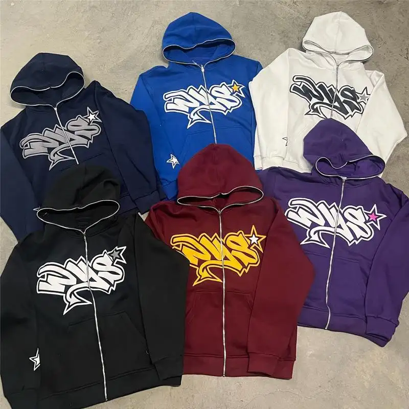 Custom Logo Manufacturer Cotton Heavy Weight Thick Gsm 345g Puff DTG Print Embroidery Jacket Men's Full Zip Up Hoodie