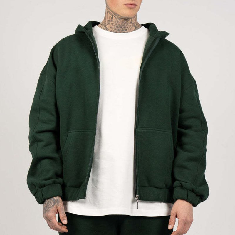 500 Gsm French Terry hoodies Zip Ups 100% Cotton Heavyweight Black Double Zip Hoodie Oversized Custom Boxy Cropped Zip Up Hoodie