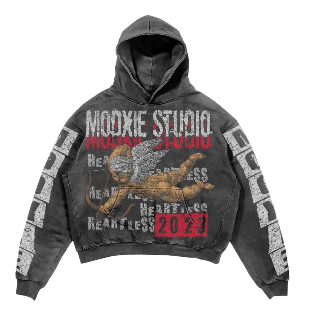 High Quality Customized Logo Digital Print Premium Stonewashed Drop Shoulder Vintage Cotton Plus Size Men'S Hoodie