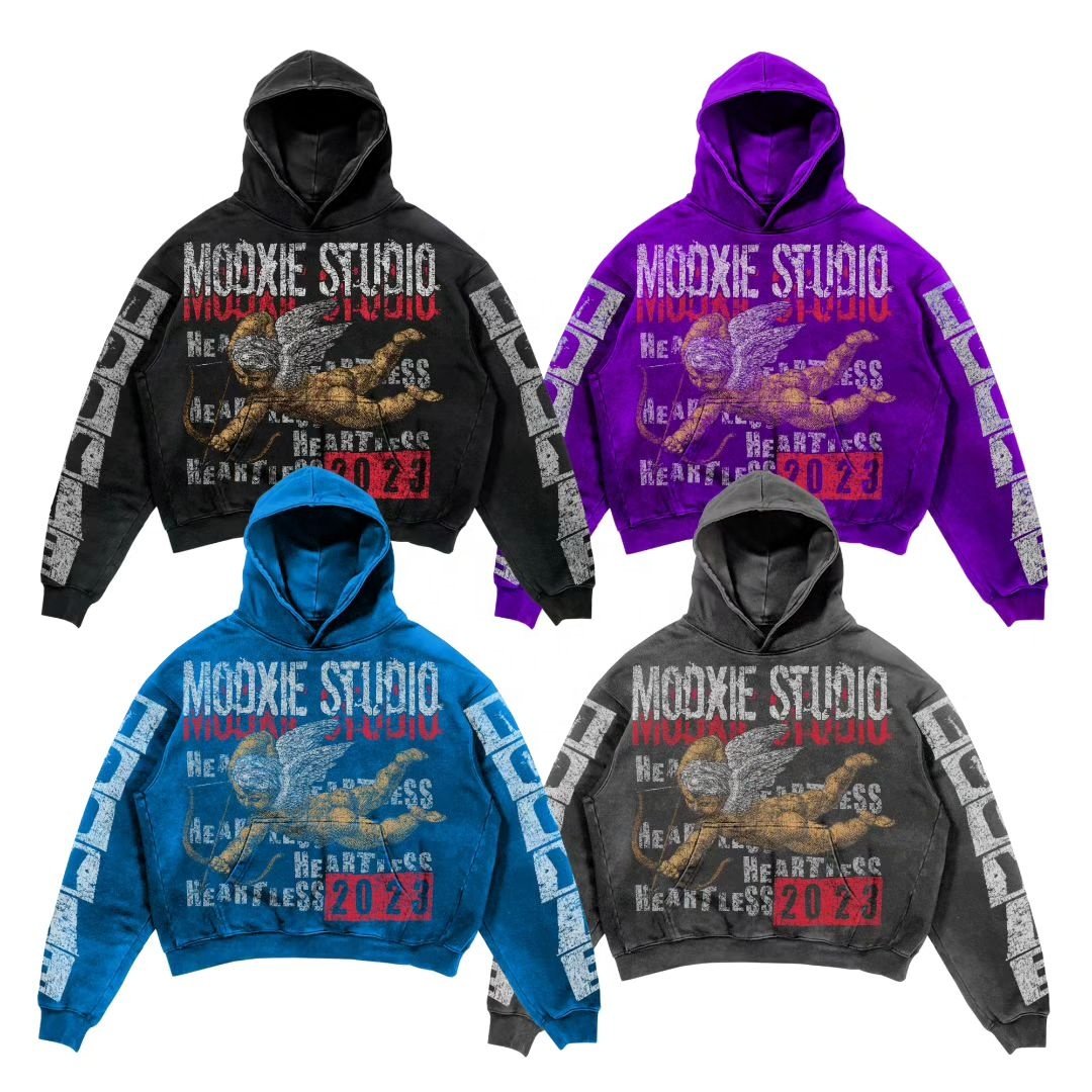 High Quality Customized Logo Digital Print Premium Stonewashed Drop Shoulder Vintage Cotton Plus Size Men'S Hoodie