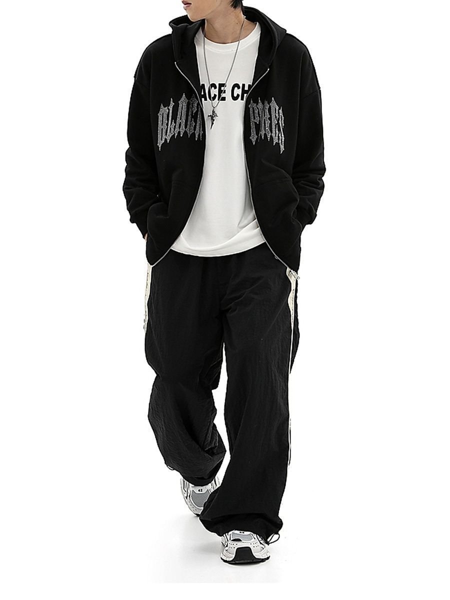 Heavy Weight Street wear Custom Letters Hot Drilling Men's Hoodies