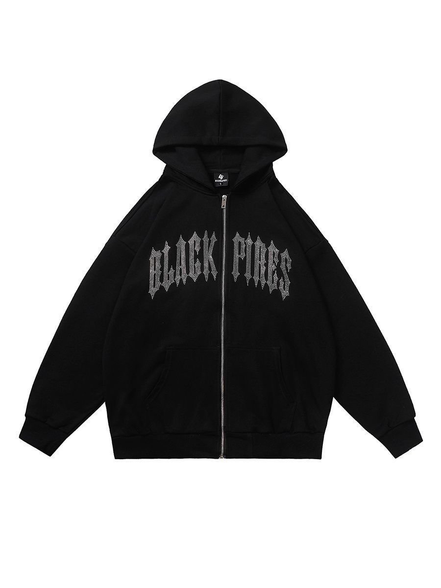 Heavy Weight Street wear Custom Letters Hot Drilling Men's Hoodies