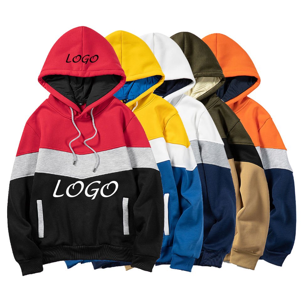 Hot selling Custom Logo Pullover Plain Sweatshirts Color Block Unisex Hoodies Oversized Blank Cotton Men Hoodies
