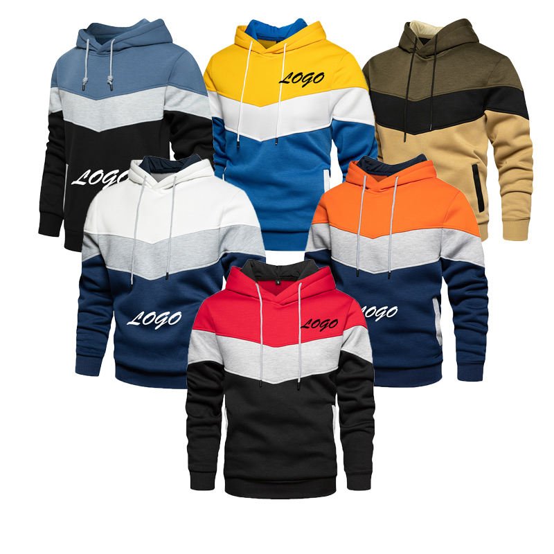 Hot selling Custom Logo Pullover Plain Sweatshirts Color Block Unisex Hoodies Oversized Blank Cotton Men Hoodies