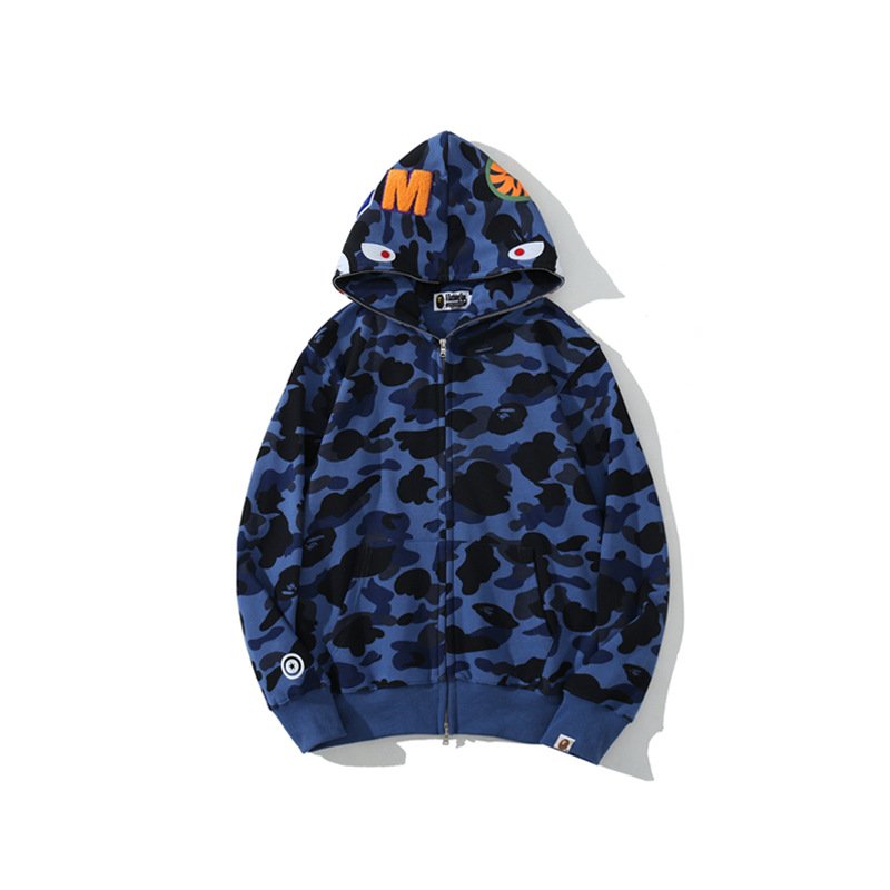 High Quality Wholesale Ape Shark Camo Double Head Hoodie Casual Sweatshirt Full Zipper Unisex Hoodies Jacket
