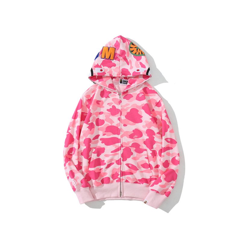 High Quality Wholesale Ape Shark Camo Double Head Hoodie Casual Sweatshirt Full Zipper Unisex Hoodies Jacket