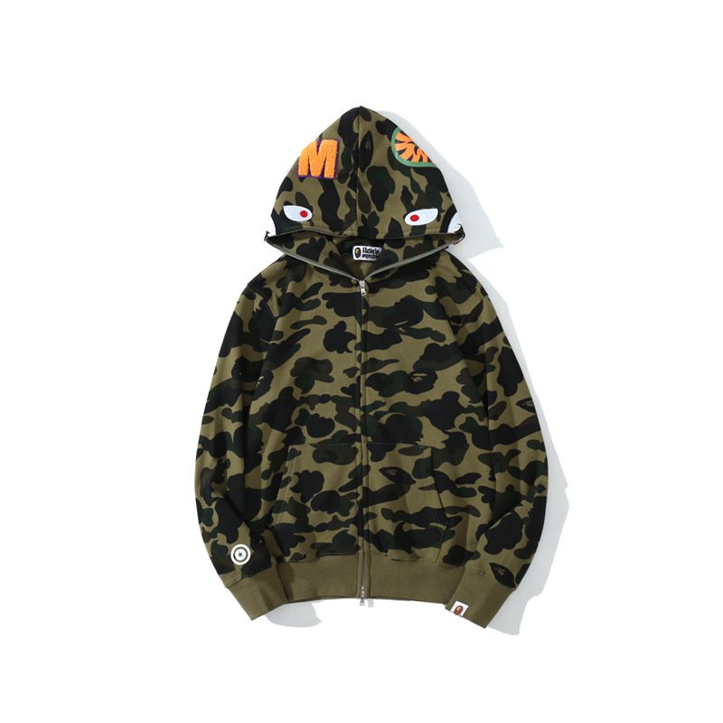 High Quality Wholesale Ape Shark Camo Double Head Hoodie Casual Sweatshirt Full Zipper Unisex Hoodies Jacket