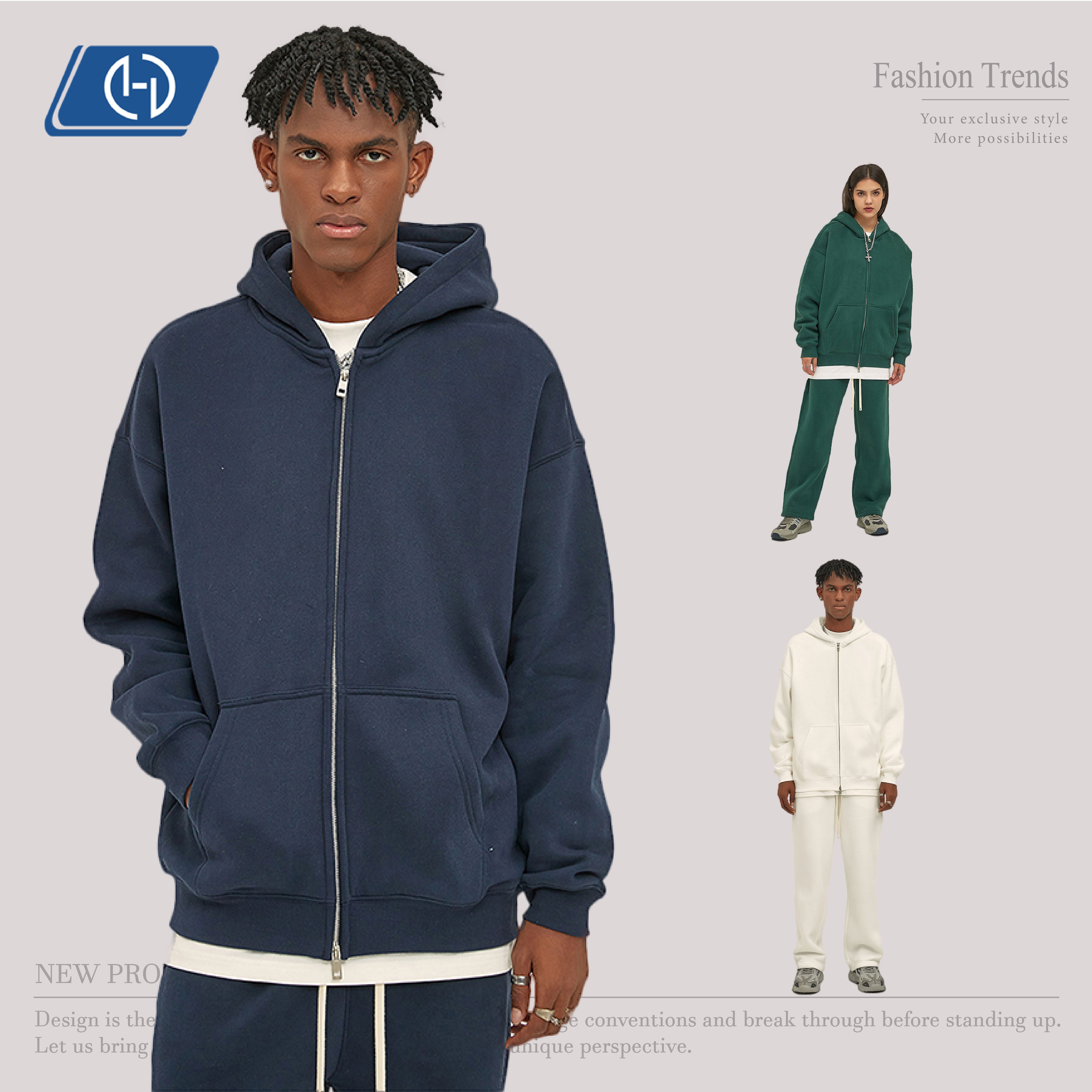 YWGH casual plus size cotton high quality men's hoodies sweatshirts unisex streetwear custom hoodies boxy zip up hoodie
