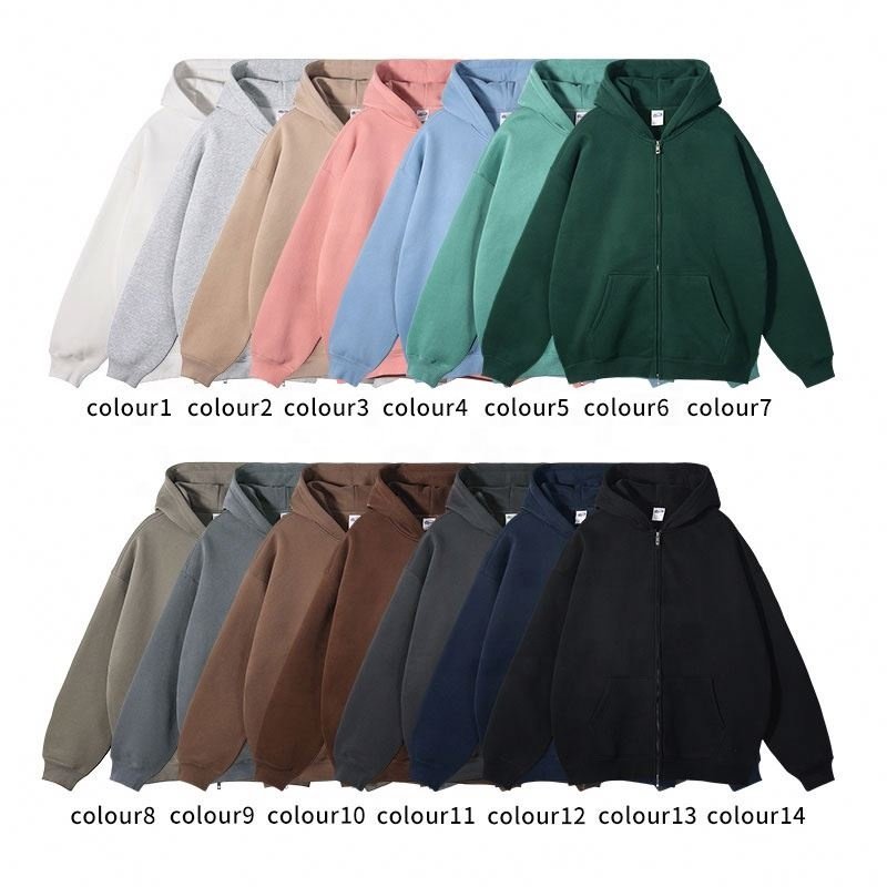 Hot-Selling Custom No Drawstring Zip-Up Hoodies Blank Plain Oversized Fleece Zip Up Fit Boxy Hoodie High Quality Men's Hoodies