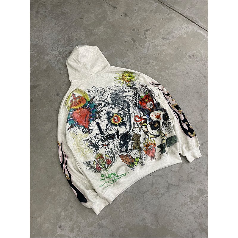 Wholesale High Quality Heavyweight Custom LOGO Full Print Cotton Oversized Streetwear Vintage Washed Men's Hoodies&Sweatshirts