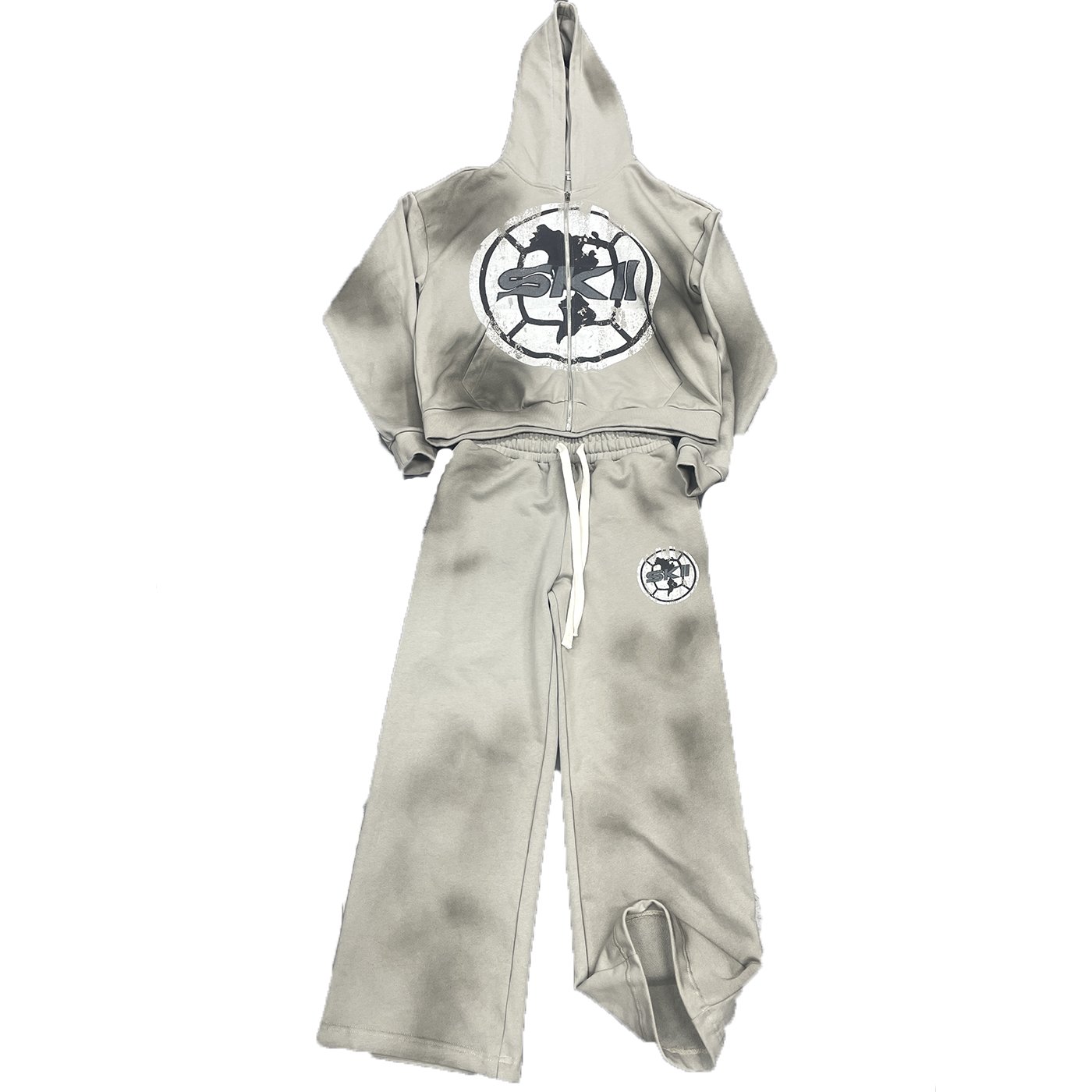 manufacturer tracksuit sweatpants sweatsuit acid washed french terry zip up dtg printing custom vintage wash men's hoodies set