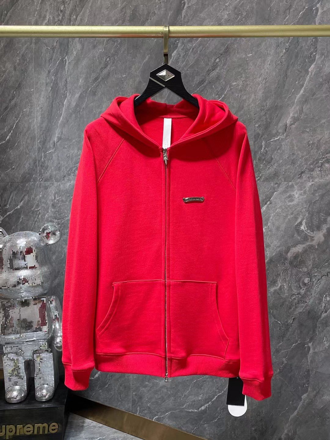 Wholesale Hearts Chrome Back Sanskrit Embroidery Hooded Jacket hip-hop label Men's Hoodies