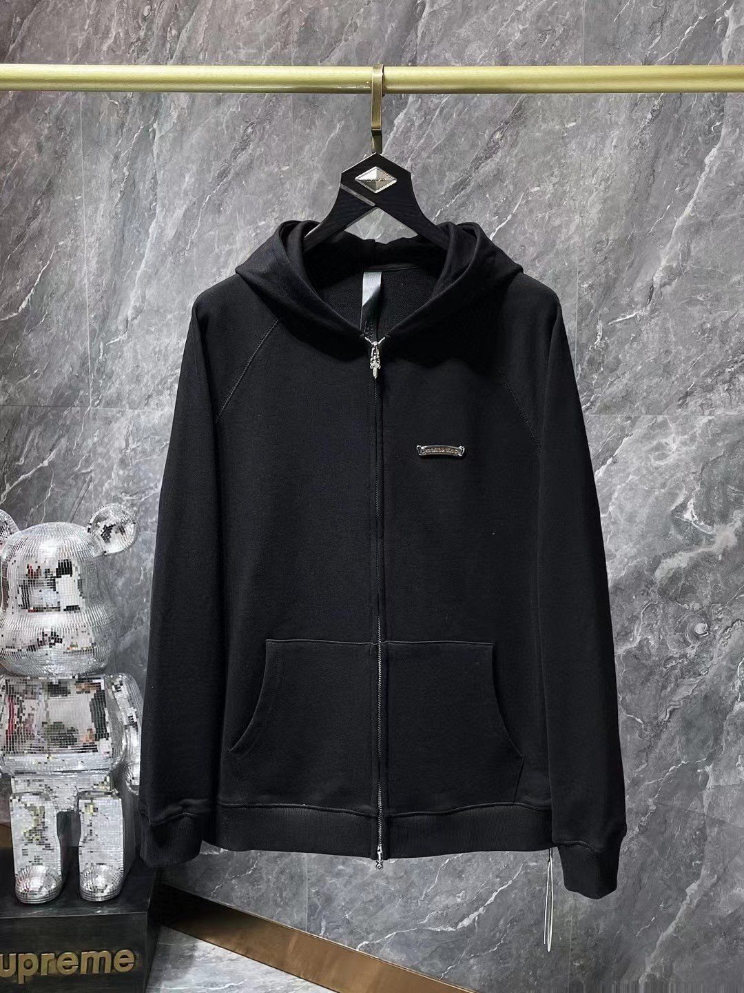 Wholesale Hearts Chrome Back Sanskrit Embroidery Hooded Jacket hip-hop label Men's Hoodies