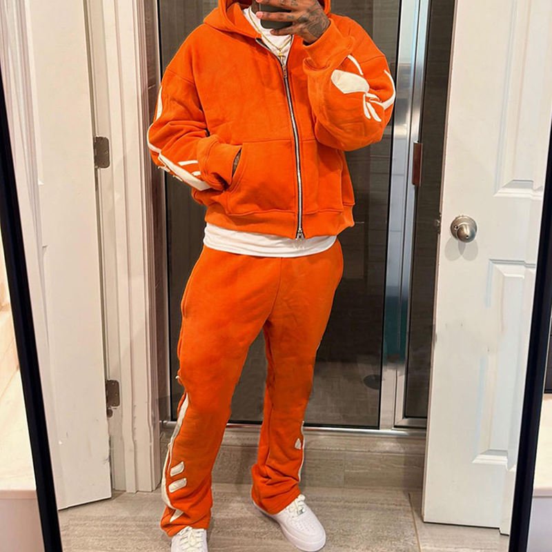 High Quality Sweatpants And Hoodie Set Heavyweight Puff Printed Zip Up Blank Hoodie Custom Plus Size Men's Hoodies & Sweatshirts