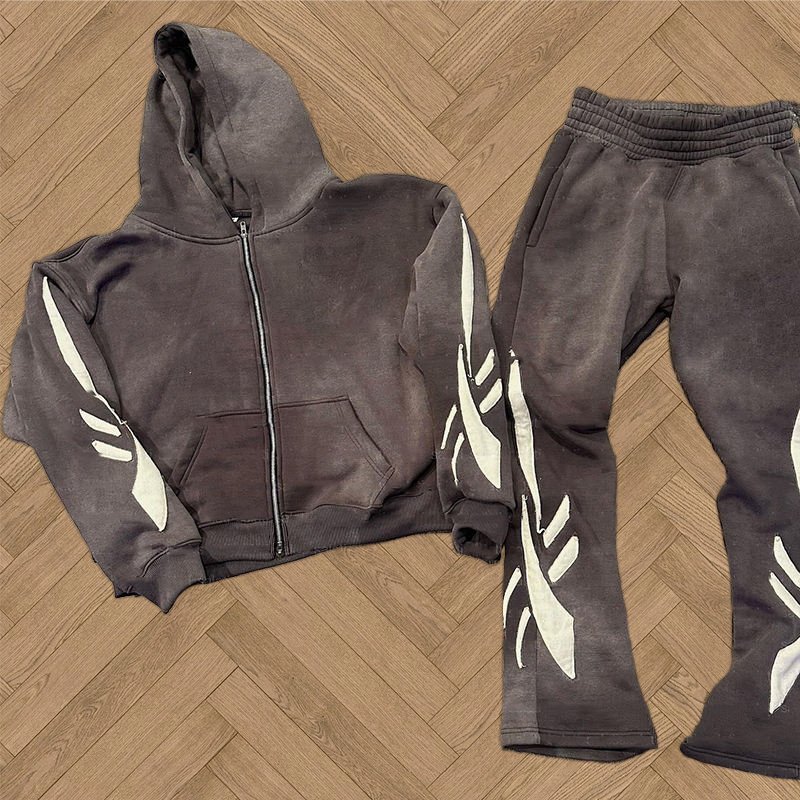 High Quality Sweatpants And Hoodie Set Heavyweight Puff Printed Zip Up Blank Hoodie Custom Plus Size Men's Hoodies & Sweatshirts