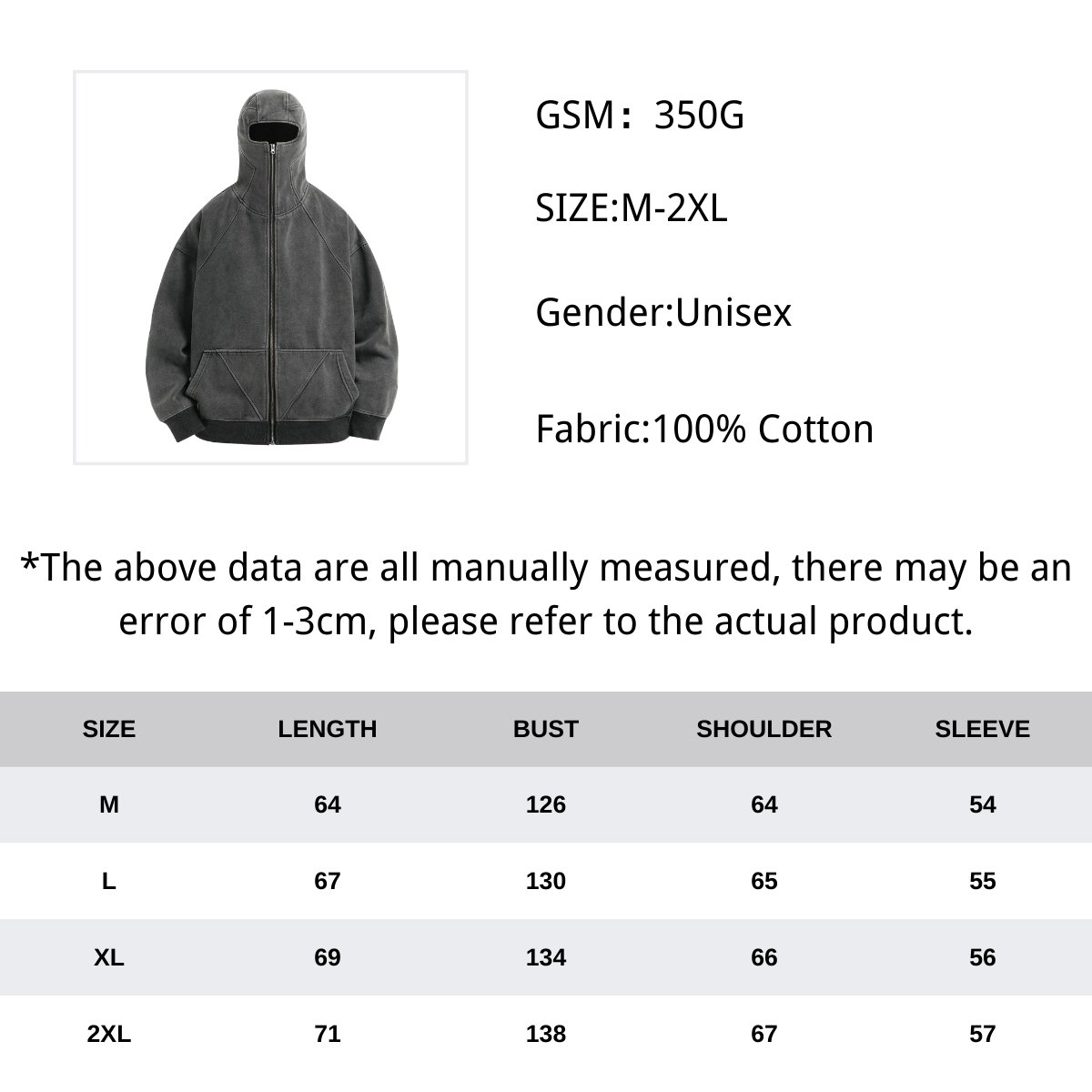 High Quality Men's 100% Cotton 350gsm French Terry Ninja Zipper Hoodie Custom Zip Up Hoodies Oversized Sweatshirt